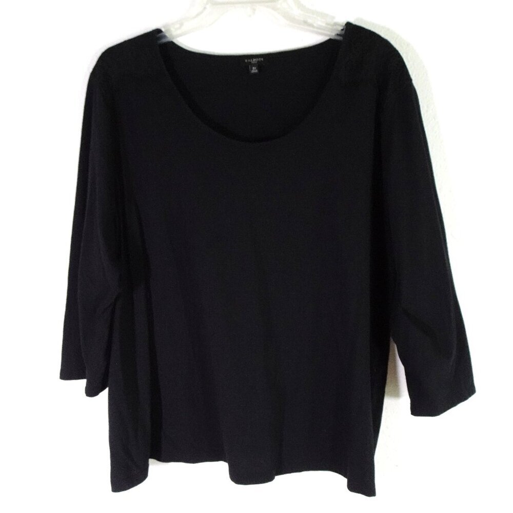 Talbots Lace Trim Top Women's Plus Size 3X Black 3/4 Sleeve Round Neck Casual